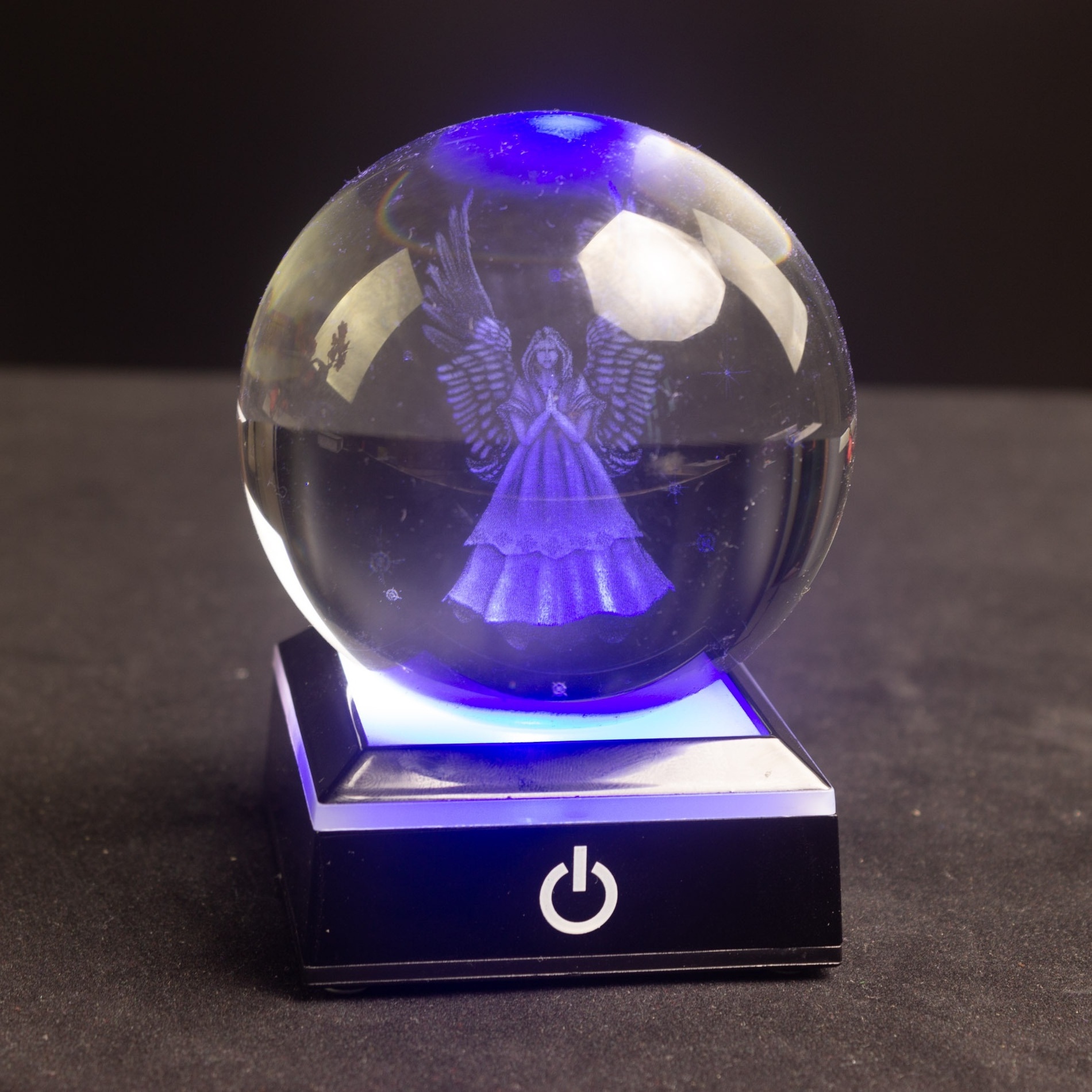 Wholesale  3D Laser Engraving anime custom clear Crystal Poke Ball With Led Lighting Base for promotional gift