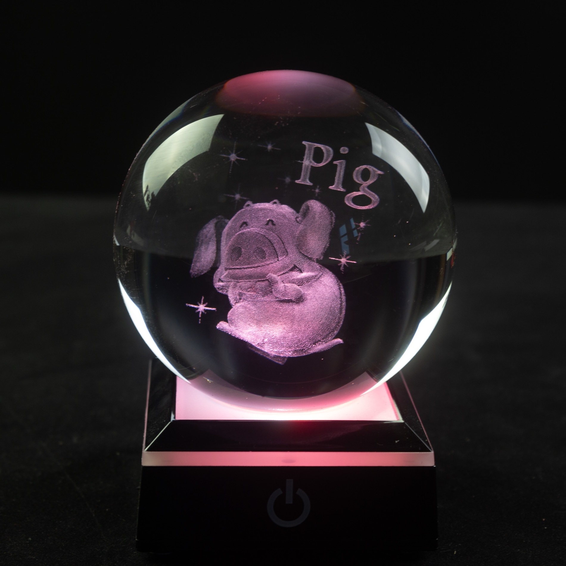 Wholesale  3D Laser Engraving anime custom clear Crystal Poke Ball With Led Lighting Base for promotional gift