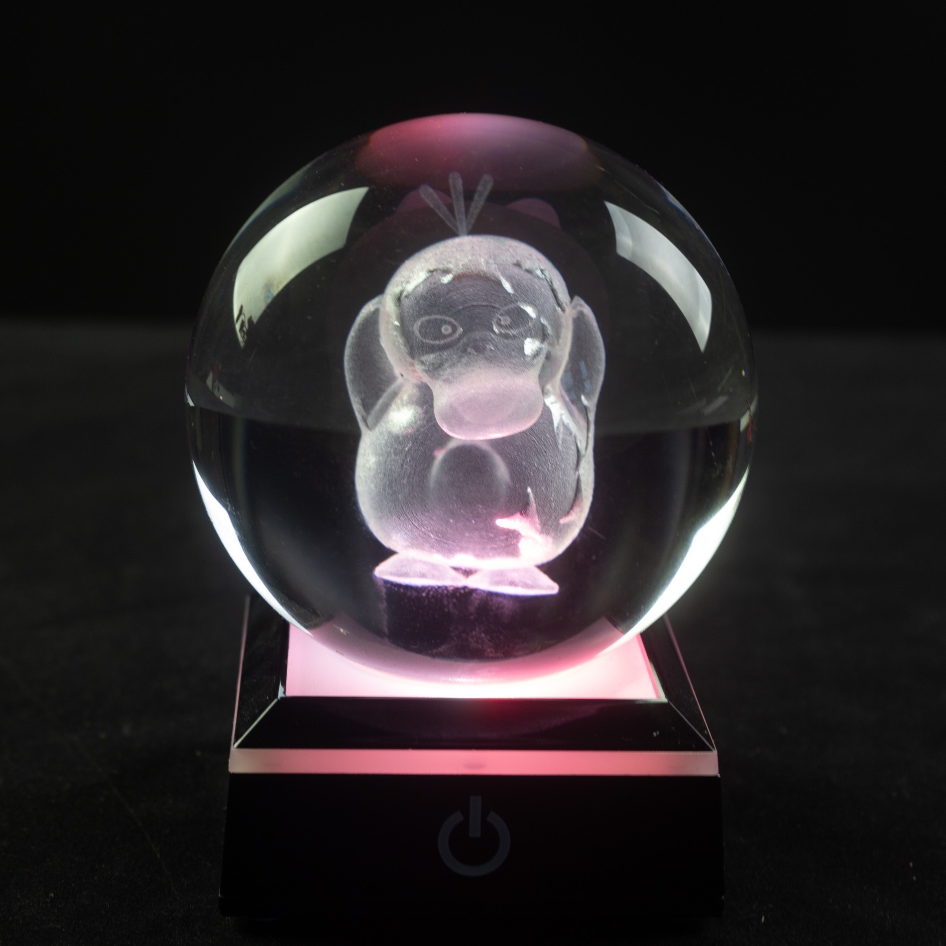 Wholesale  3D Laser Engraving anime custom clear Crystal Poke Ball With Led Lighting Base for promotional gift