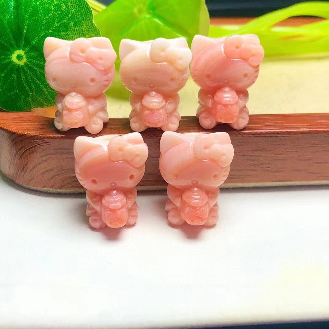 Hand carved natural rose quartz hello Kitty carving dark pink rose quartz hello kitty souvenirs gifts for healing