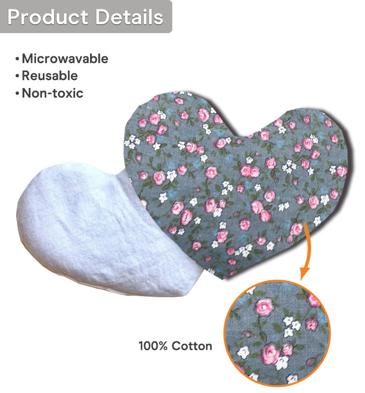 Printed cotton fabric heart shape heated eye pillow microwave eye mask with wheat and lavender