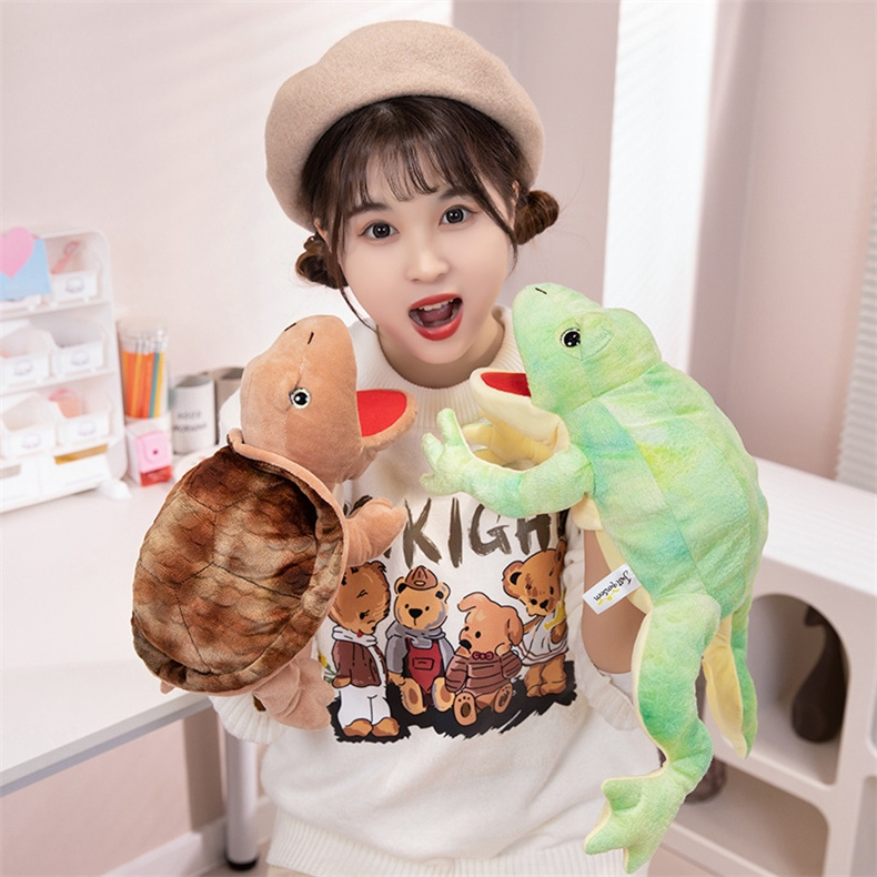 New arrived stuffed Amphibians toys frog lizard snake crocodile hand puppet hand puppet frog cute animals plush hand puppets