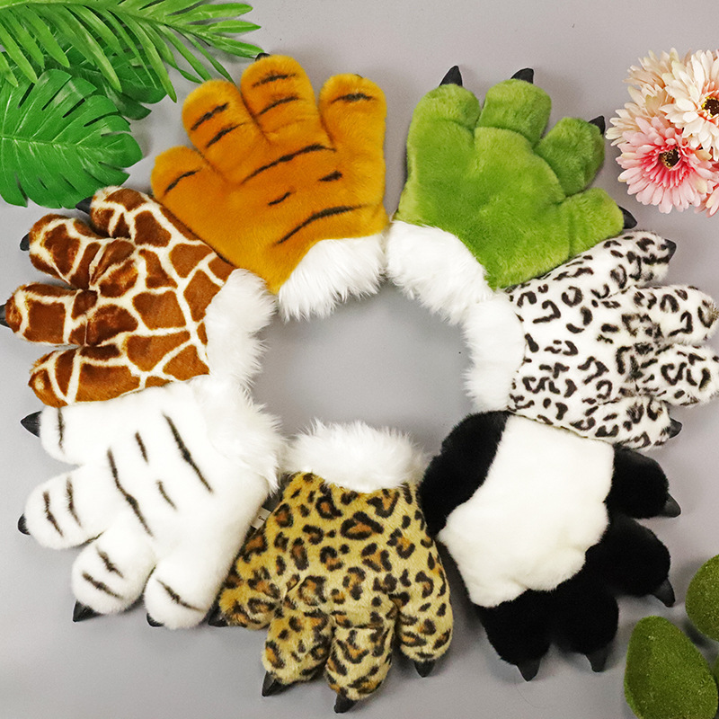 Zoo Simulation plush Tiger Paw plush Gloves Cosplay Animal Stuffed lion panda Tiger Paw Gloves paw shaped toy plush gift