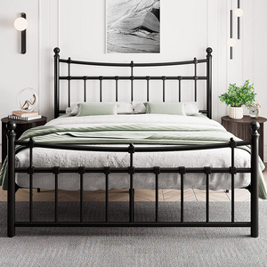 Heavy Duty Metal Platform Bed Frame Metal Bed Frame with Iron-Art Headboard with 14 Steel Slats Support