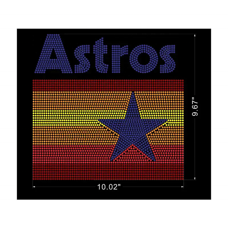 YZX Verified Supplier Custom Iron On Wholesale Baseball Team Houston Astros Rhinestone Heat Transfer