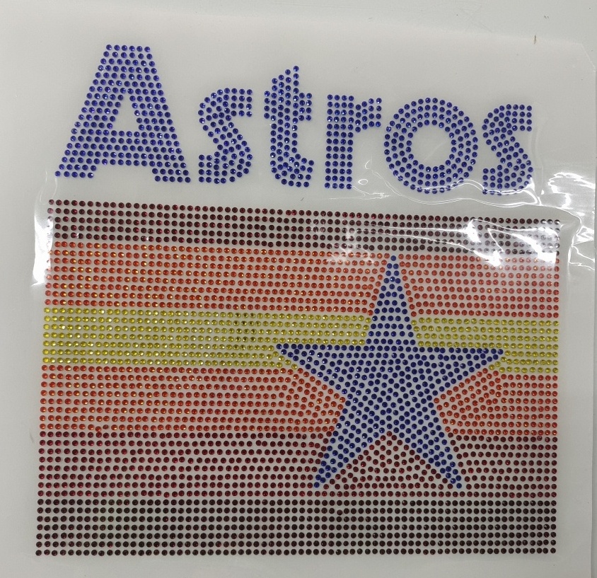 YZX Verified Supplier Custom Iron On Wholesale Baseball Team Houston Astros Rhinestone Heat Transfer