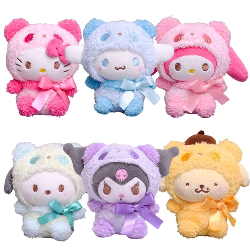 10cm Kuromi My Melody Cat PC Dog Keychain Anime Plush Figure Pendant Accessories Cute Animals Toys