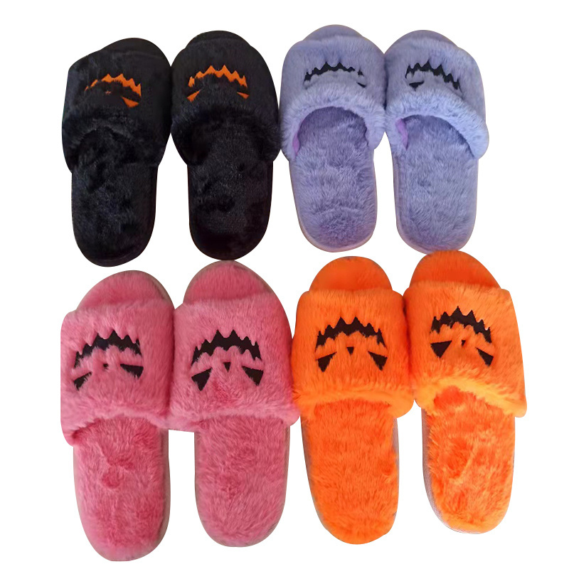 Wholesale custom plush logo pumpkin slippers one size fur bedroom animal indoor house  slipper Pumpkin  slipper