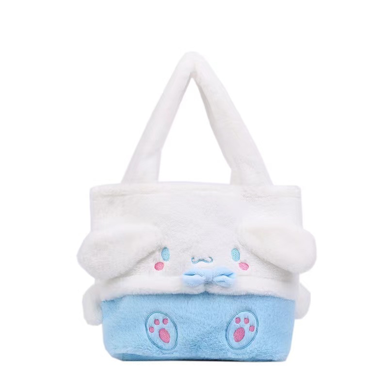 Custom Large Sanrio Plush Bag Kawaii Anime Cinnamoroll Kuromi Pompom Soft Storage Portable Xmas Gifts Stuffed Plush Handbag