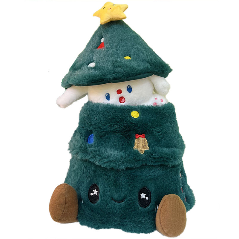 Custom  sale open type holiday toys plush doll cute christmas tree plush toy with dog direct sale