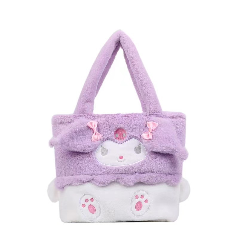 Custom Large Sanrio Plush Bag Kawaii Anime Cinnamoroll Kuromi Pompom Soft Storage Portable Xmas Gifts Stuffed Plush Handbag