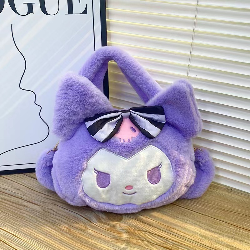 New San Liou Handbag Doll Plush One Shoulder Bag for Girls High Capacity Cute Kuromi Handbag