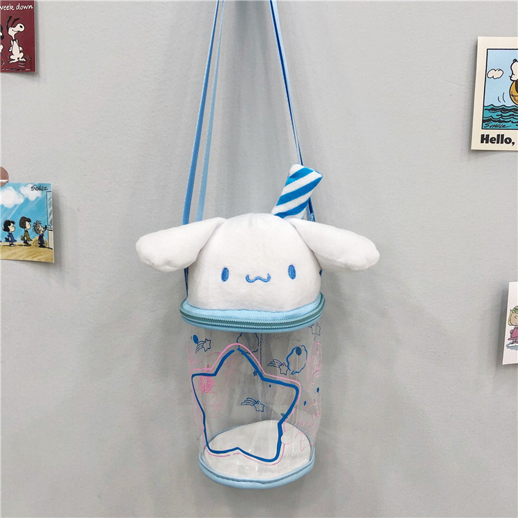 Sanrios Cartoon jelly bag cute cup type pvc transparent cross-body bag storage bag creative plush doll holiday gifts