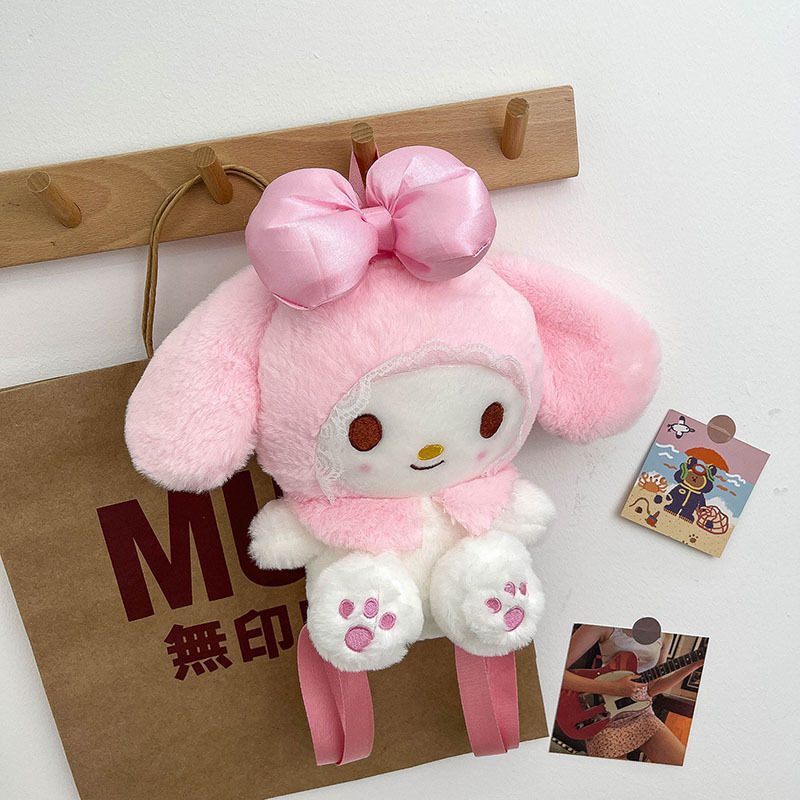 Kawaii KT Cinnamon Stitch My Melody Kuromi Plush Toys Kids Birthday Gift Cartoon Stuffed Doll Backpack