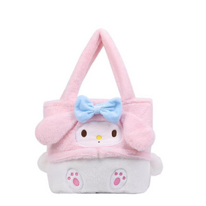 Custom Large Sanrio Plush Bag Kawaii Anime Cinnamoroll Kuromi Pompom Soft Storage Portable Xmas Gifts Stuffed Plush Handbag