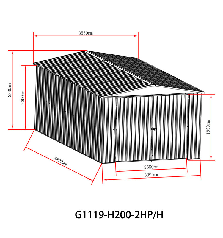 G1119-H200-2HP-H Gable roof portable car garage easily assembled  garage metal buildings metal garage building kit