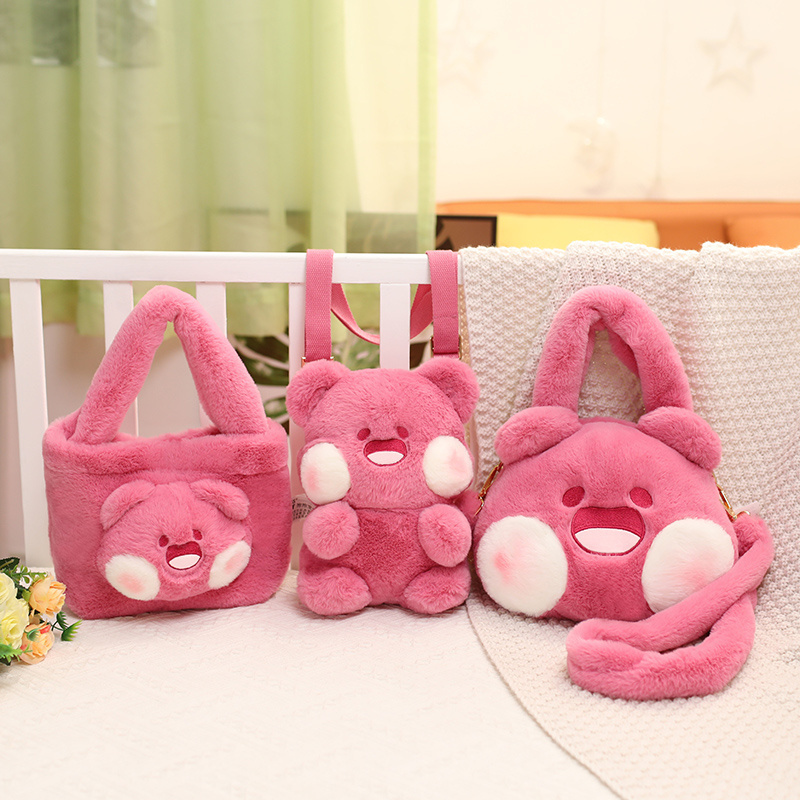 New Design Hot Sale Pink Doodle Bear Small Bear Handbag Kawai Cute Stuffed toy Girl and Children Gift