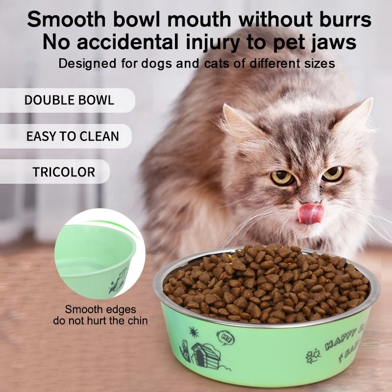 Factory Wholesale Custom Logo Antislip Double Decker Portable Travel Stainless Steel Cat Food Bowl Pet Dog Water Bowl