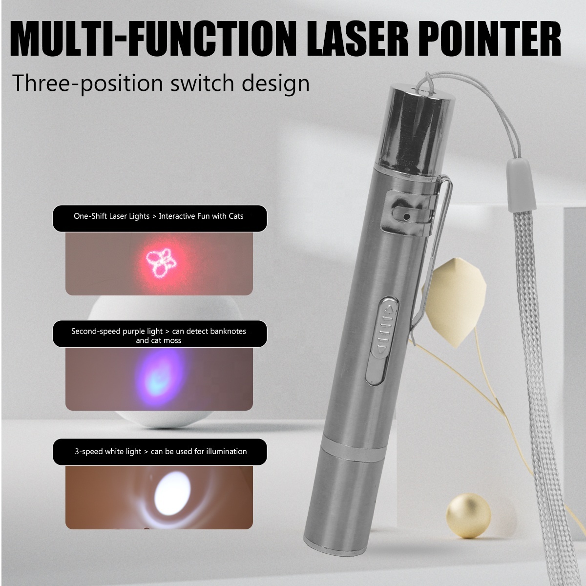 Factory Wholesale USB Recharge 5 Adjustable Patterns LED Light Infrared Cat Laser Pointer Interactive Cat Laser Toy