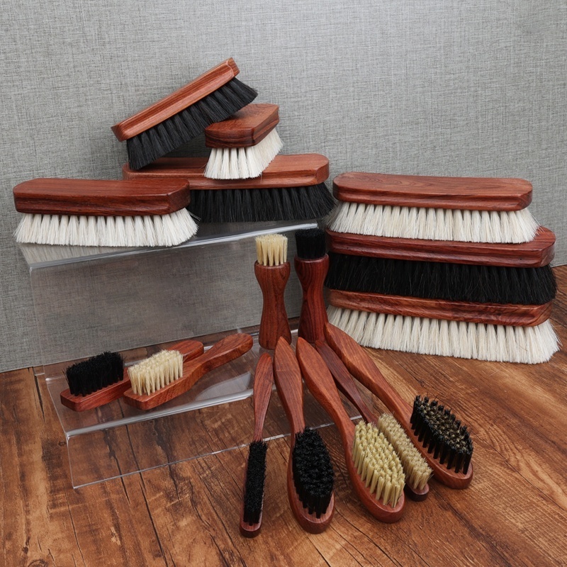 Factory Wholesale Custom Logo Rosewooden Handle Pig Hair Horse Hair Sneaker Shoe Polish Cleaning Brush