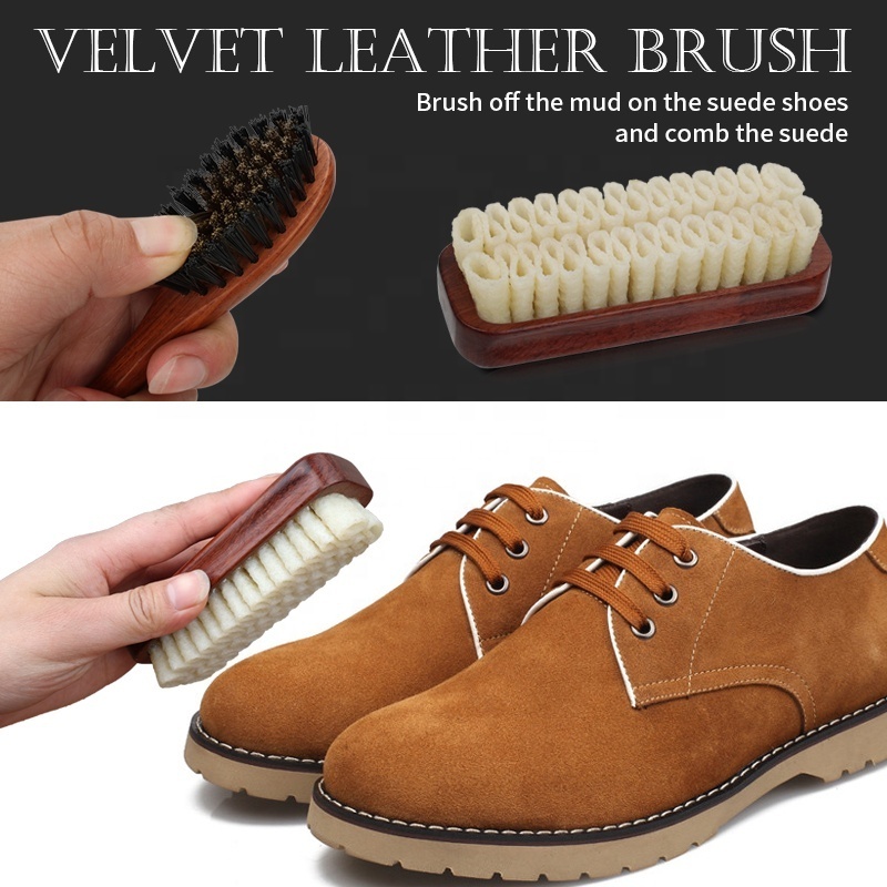 Factory Wholesale Custom Logo Rosewooden Handle Pig Hair Horse Hair Sneaker Shoe Polish Cleaning Brush