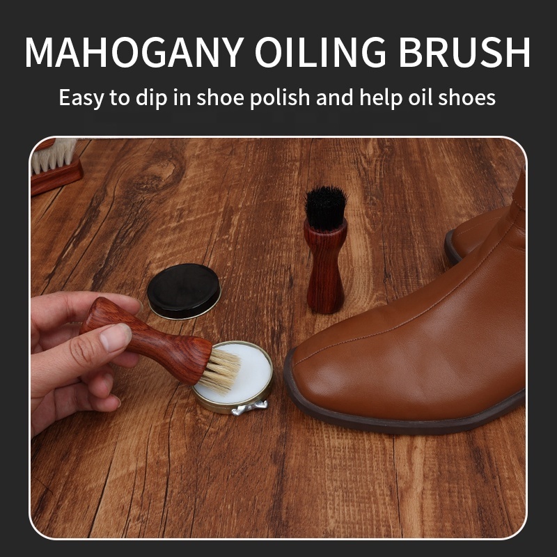 Factory Wholesale Custom Logo Rosewooden Handle Pig Hair Horse Hair Sneaker Shoe Polish Cleaning Brush