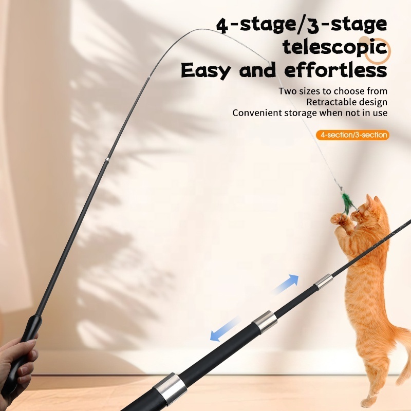 Factory Wholesale Custom Logo Retractable Long Cat Wand Fishing Toy Cat Teaser Stick