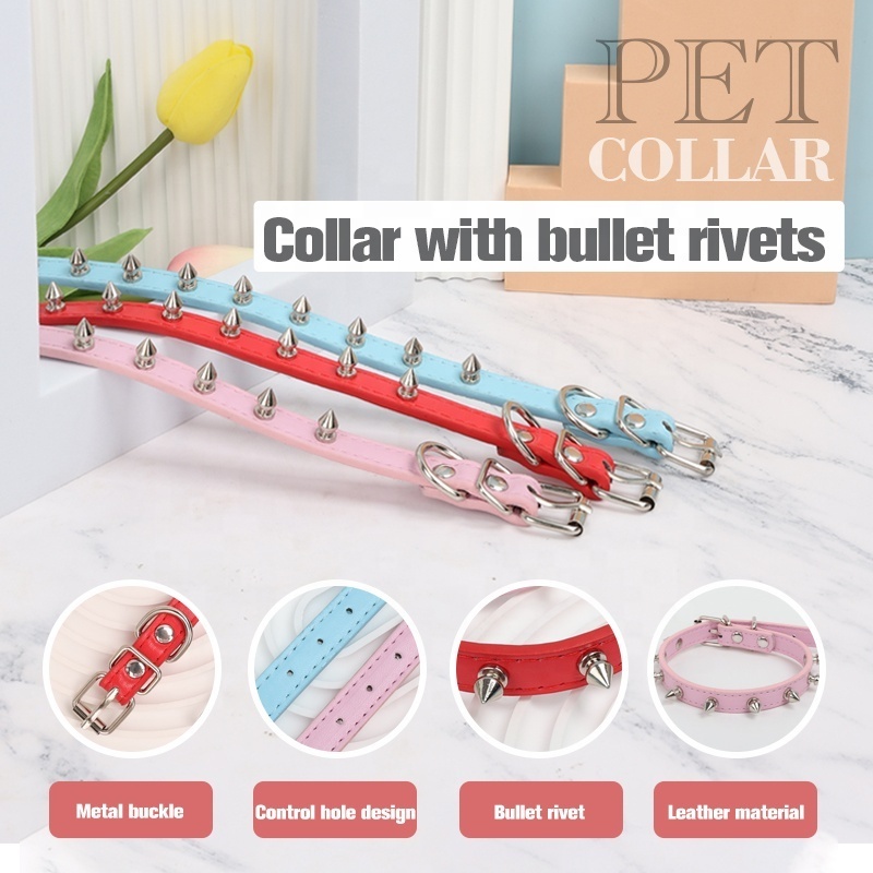 Factory Wholesale Custom Logo Adjustable Breakaway Leather Cat Collar Rivet Pet Dog Collar