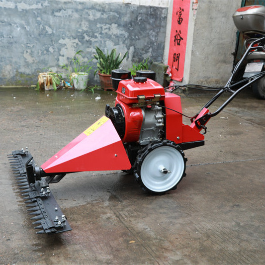 Hand handled agricultural walk behind lawn garden push scythe mower grass machine mini tiller scythe mower