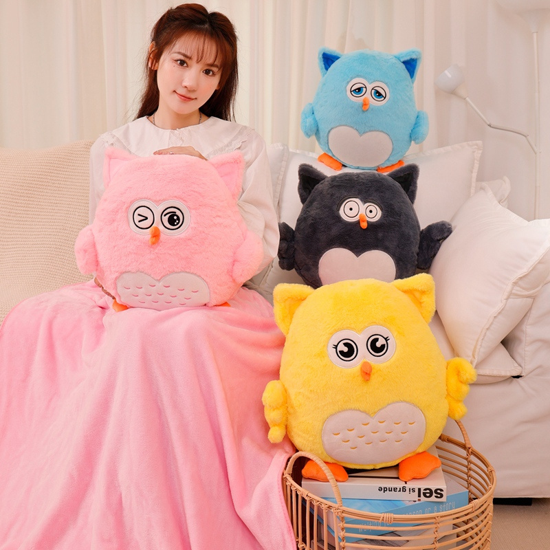 Custom Doll Anime Mascot Owl Plush Toys Stuffed Animals Cushion Pillow with Blanket