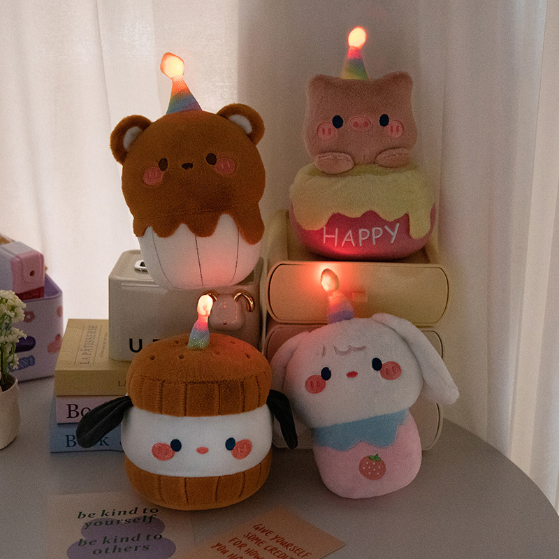 Glowing Singing Cartoon Desk Decorations Birthday Gifts Cup Cake Shaped Birthday cake doll Music with LED Light  Plush Doll