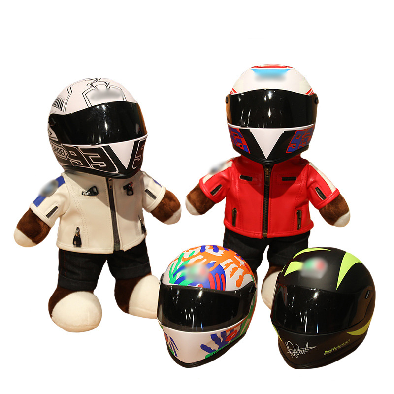 Motorcycle Teddy Bear Plush Doll Detachable Helmet Custom Company Stuffed Animal Plush Toy Mascot