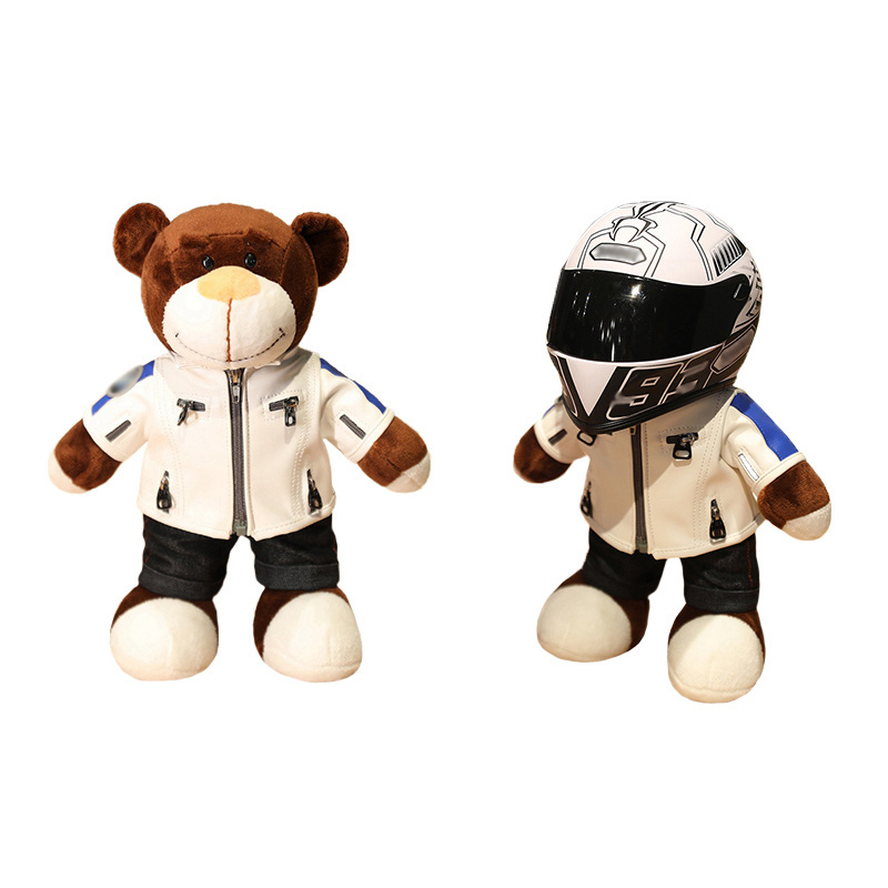 Motorcycle Teddy Bear Plush Doll Detachable Helmet Custom Company Stuffed Animal Plush Toy Mascot