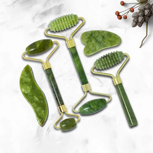 wholesale custom logo facial massage gua sha tool jade massager roller set green guasha stone set