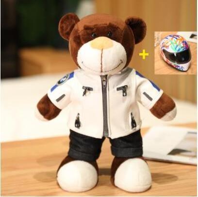 Custom Make 30CM Creative Motorcycle Teddy Bear Plush Toy Stuffed Soft Plush Teddy Bear with Helmet Jacket Clothes Dolls