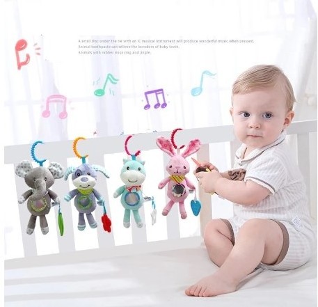 Baby Rattles Stroller Hanging Soft Toy for Newborn 0-12month Mobile Bed Animal Doll Elephant Rabbit Infant Crib Hanging Bell Toy