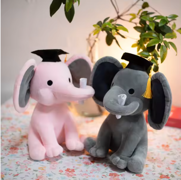 2024 Hot Selling Plush Doctor Hat Elephant Doll Wholesale Graduation Day Gift Cute Doctor Hat Elephant Plush Toy Customizable