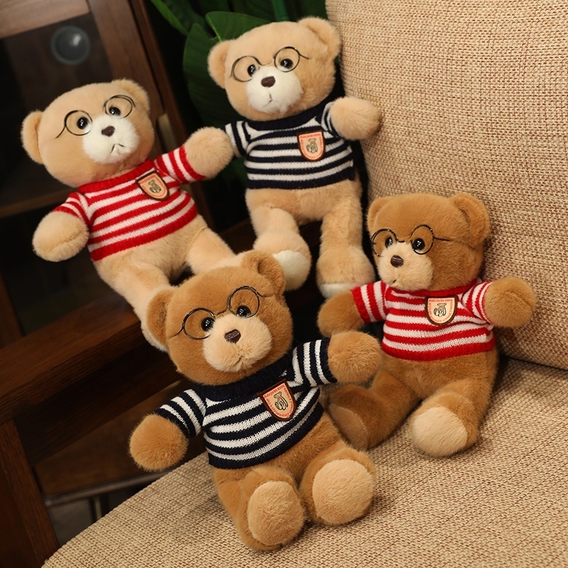 Kids Custom Stuffed Animals Soft Plush Toy Teddy Bear With Sweater Glasses Branded Embroidery LOGO Plush Knitted Teddy Bear