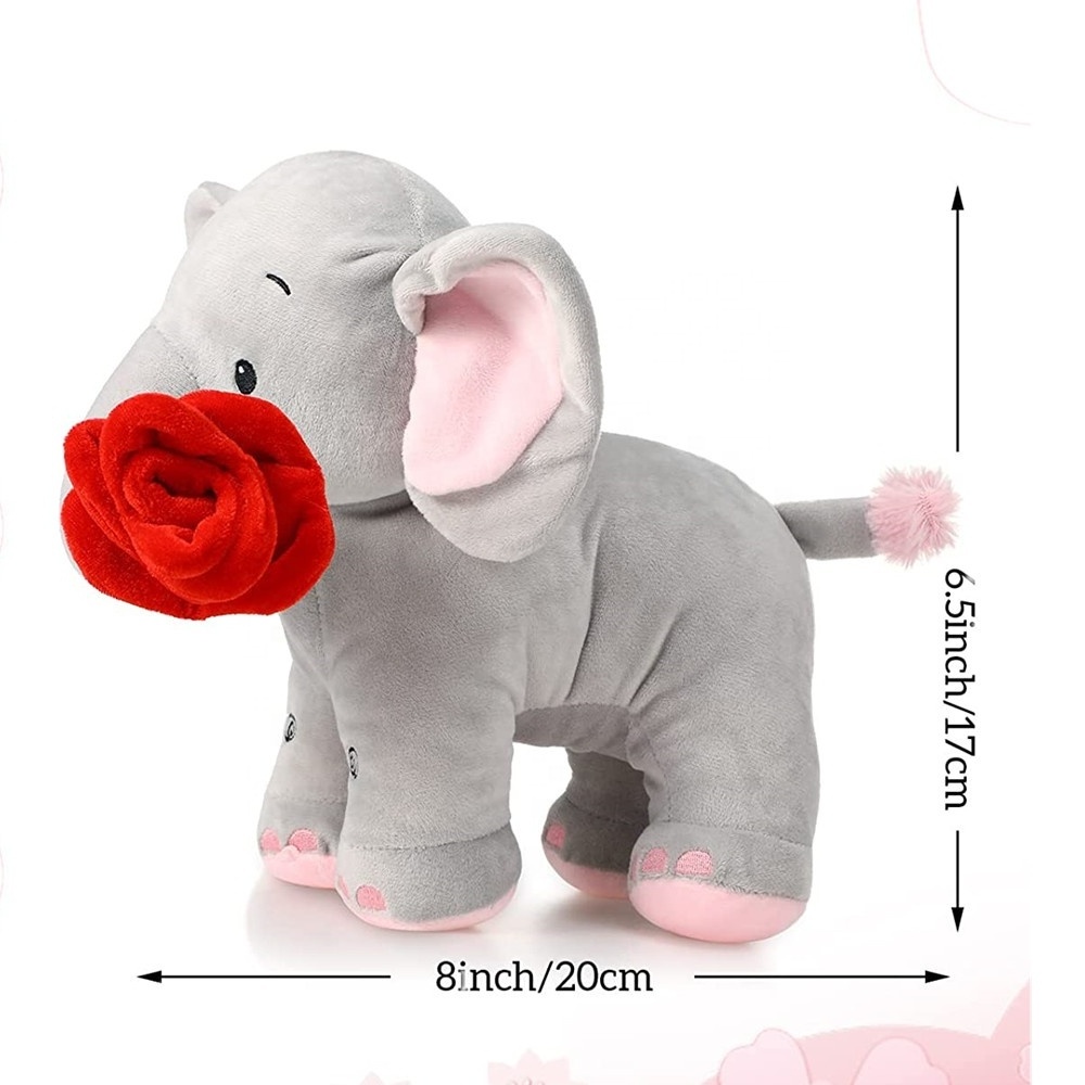 8 inch Plush Rose Elephant Animal Toy Graduation for Women Men Teacher Elephant Stuffed Animal Valentine Soft Elephant Gift