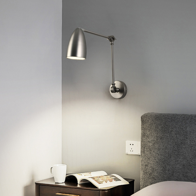 Nordic bedroom bedside reading wall lamp swing arm foldable telescopic long pole wall lamp