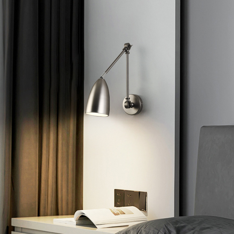 Nordic bedroom bedside reading wall lamp swing arm foldable telescopic long pole wall lamp