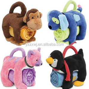 Plush Animal Toy Baby Swaddle Blanket dog monkey penguin cat blanket with pillow Animal Head Plush Baby Blanket