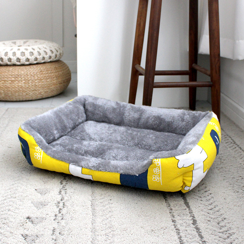 Arctic Velvet Thickened Rectangular Kennel Flax Non Slip Pet Cat Dog Sofa Bed