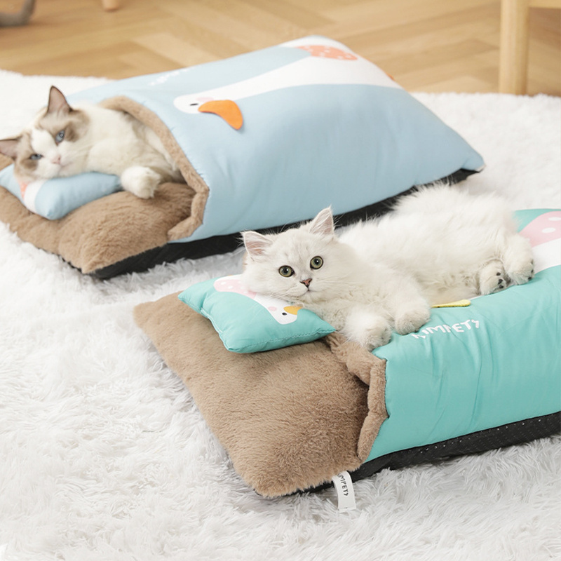 Pet Cat Dog Cave Warming Sleeping Bed with Zipper for Indoor Cats & Small Dogs with a Pillow