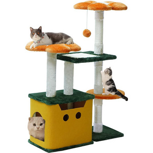 Comfy Condo Hammock Cat Tree Fully Scratching Post Dangling Bell Ball Cute Cat Tower Tree with Padded Top Perch for Indoor Cats