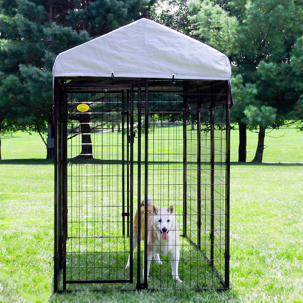 Dog Run House Large Outdoor Chain Link Dog Kennel Pet Enclosure WIth Waterproof Roof