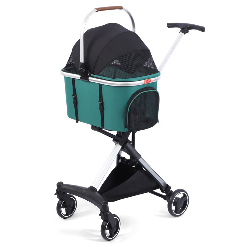 Luxury Pet Stroller Lightweight Folding Aluminium Dog Carrier Pet Pram 4 Wheels 2 in 1 Pet Stroller