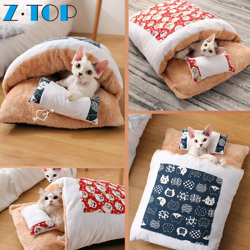 Japanese style cozy warm cat bed,sleeping bag for cats,snuggery burrow pet cat blanket