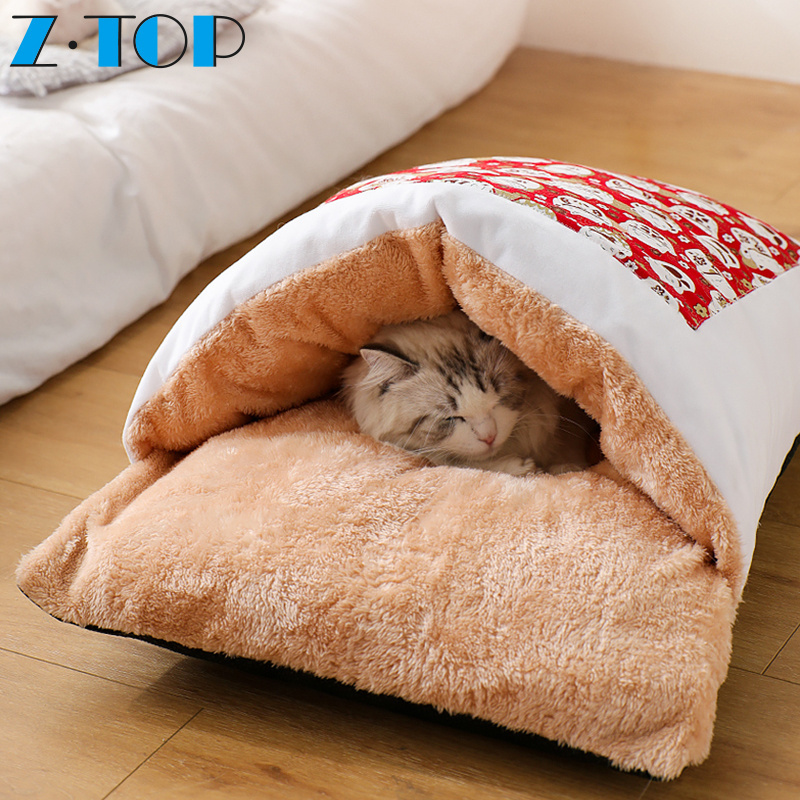 Japanese style cozy warm cat bed,sleeping bag for cats,snuggery burrow pet cat blanket