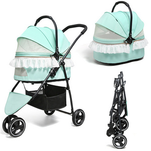 wholesale one-key foldable dog pet stroller jogger shock customized pet carrier stroller for pet Lace design